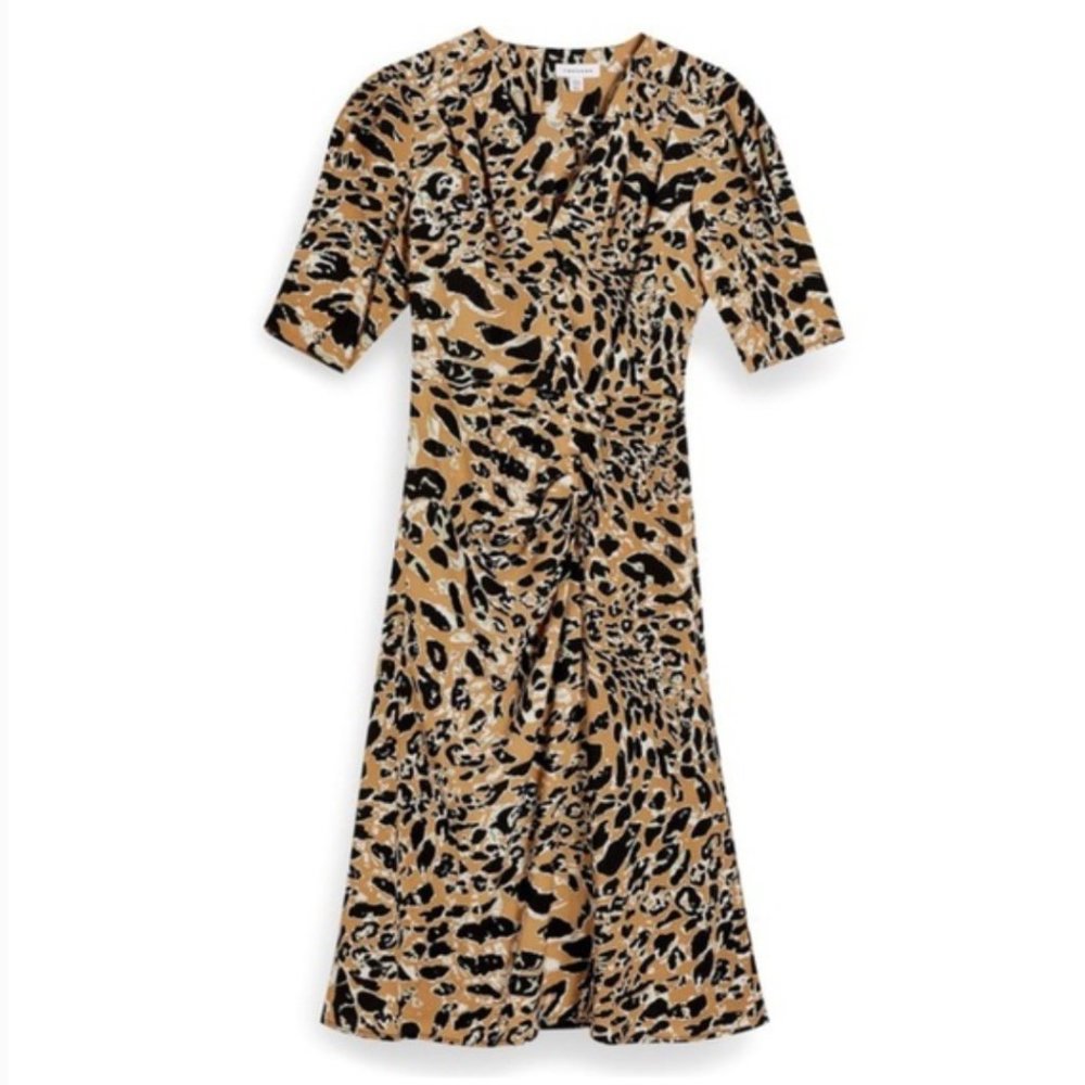NWOT Leopard Print Mock Wrap Midi Dress - Picture 2 of 6